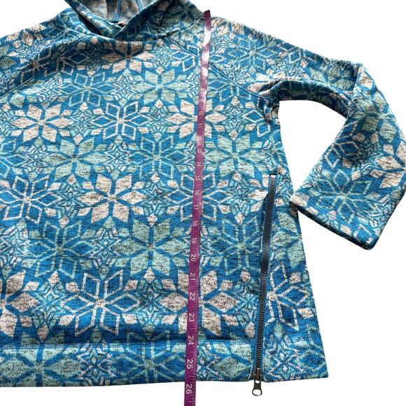 T by Talbots Nordic Blue Snowflakes Fleece Hoodie Pullover Women's Sz L Large - Picture 12 of 13